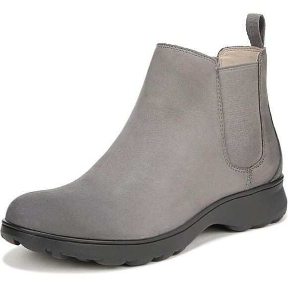 NWOB Vionic Evergreen Ankle Bootie Boots Sz 6 Gray Leather Pull On Cushioned - Picture 1 of 10
